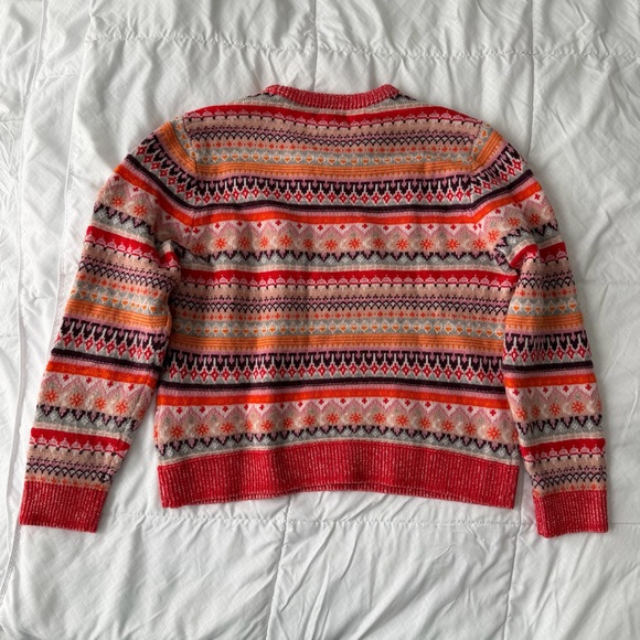 J. Crew Fair Isle Lambswool Blend Cropped Sweater Women’s M Orange Ski Lodge - Picture 3 of 8